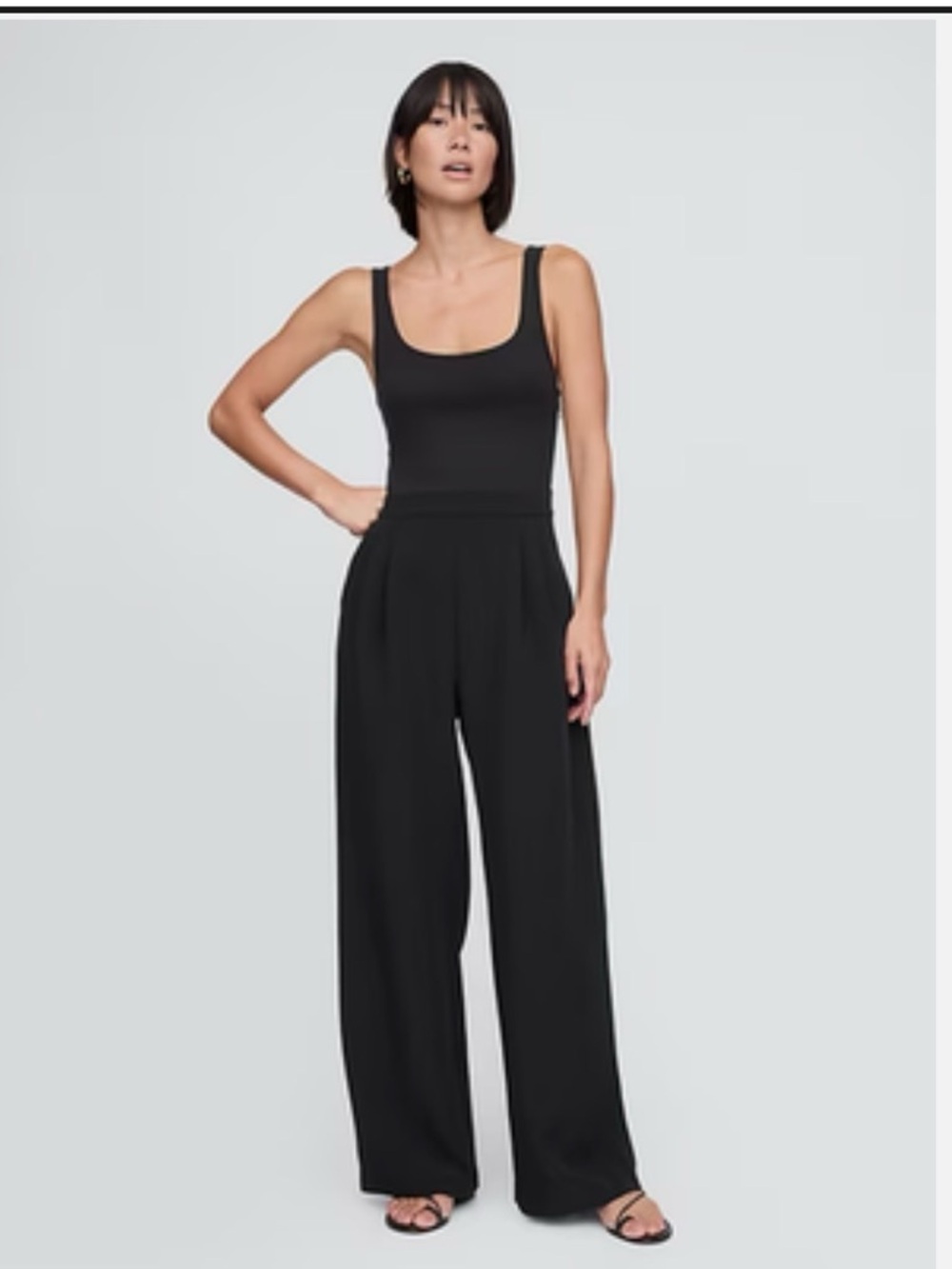 GAP Mixed Media Wide-Leg Jumpsuit with Scoop Neck